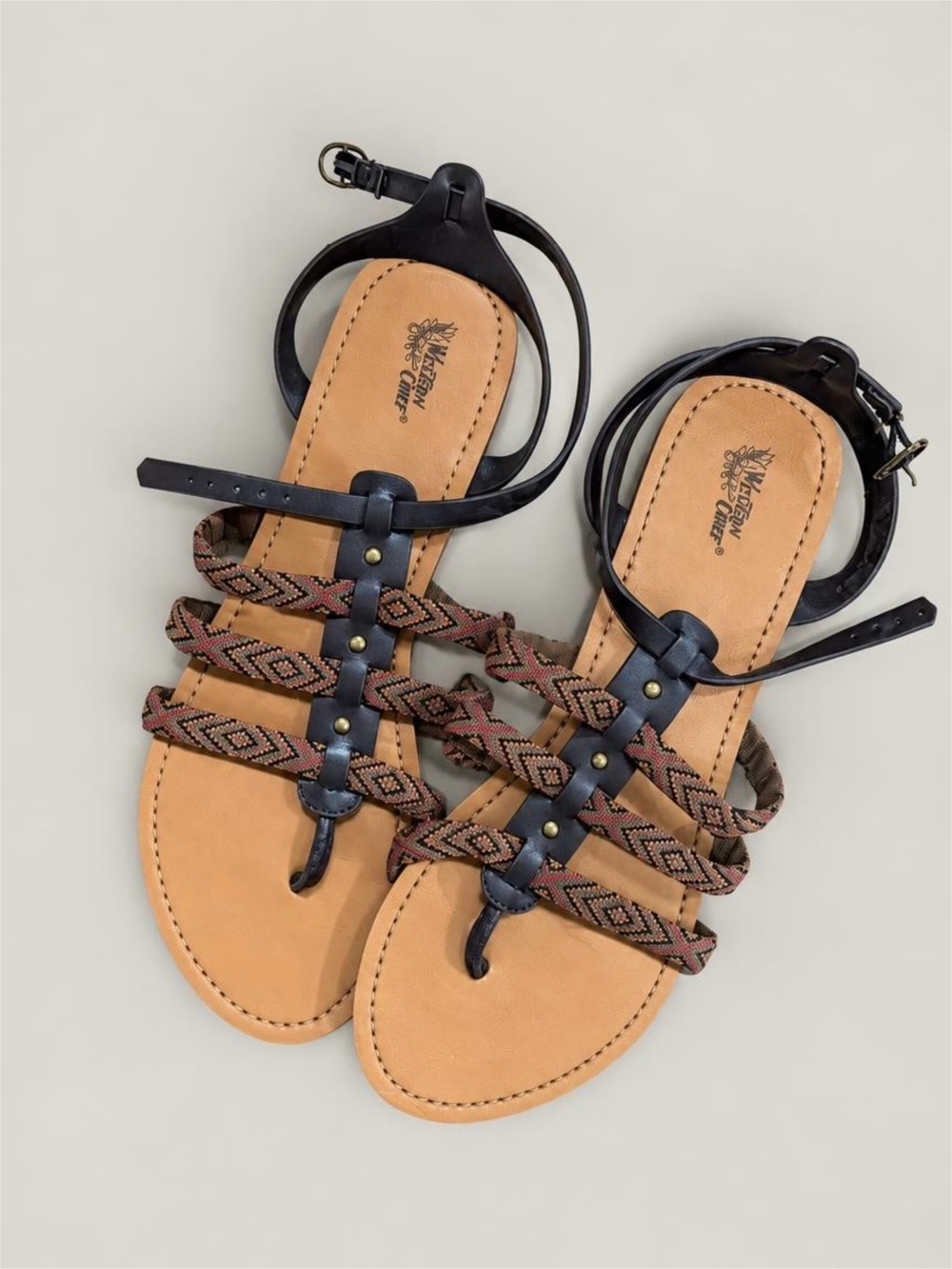 Western Chief Black & Tan Braided Gladiator Sandals - 10